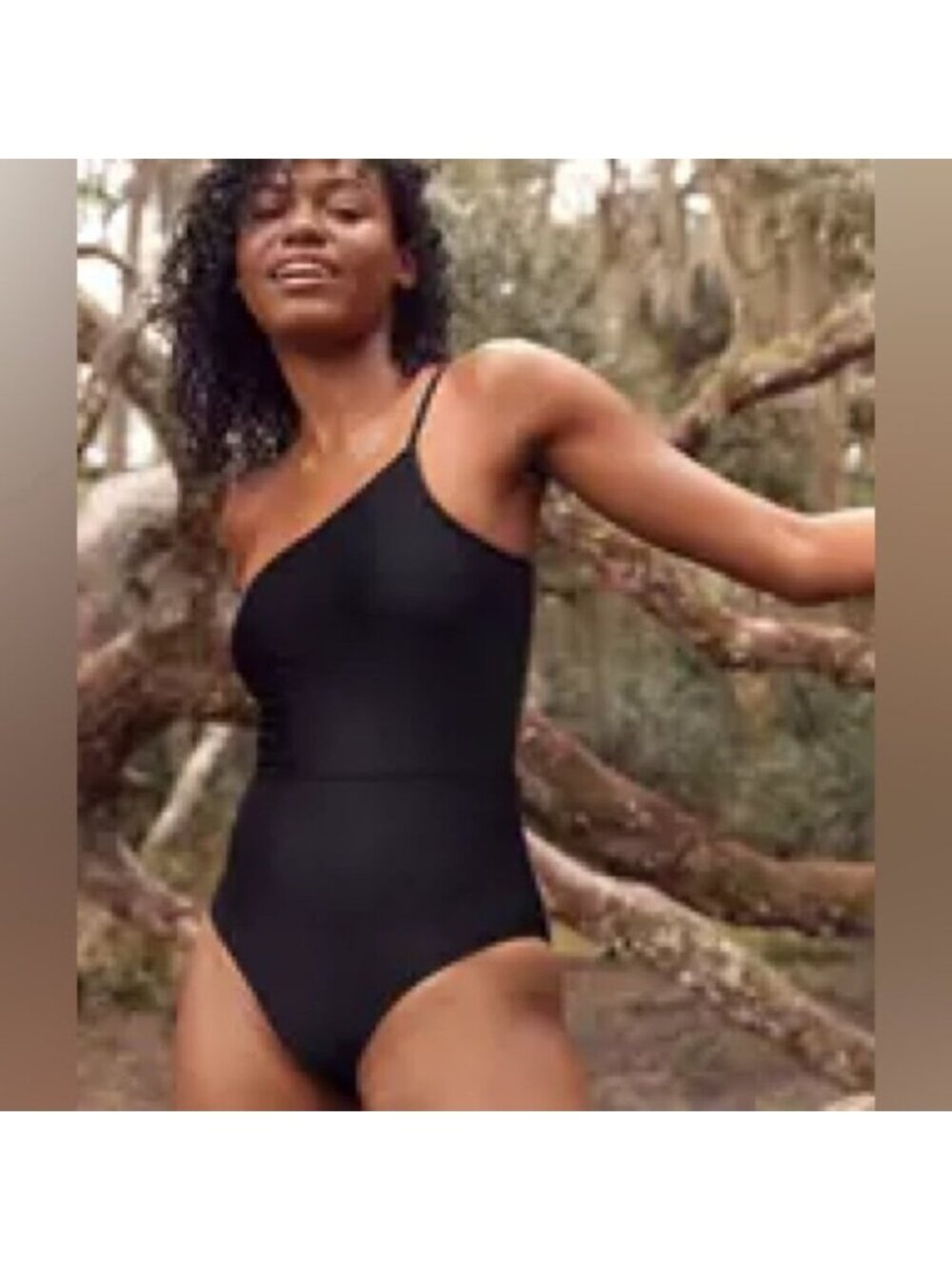 Aerie Black One-Shoulder Swimsuit